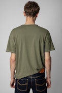 Monastir T-shirt - Men’s khaki cotton short-sleeved T-shirt with Henley collar