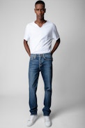 Monastir Henley T-shirt - Men's white cotton T-shirt with photoprint on the back