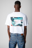 Monastir Henley T-shirt - Men's white cotton T-shirt with photoprint on the back