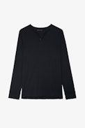 Photoprint Henley T-shirt - Men’s black cotton long-sleeved Henley T-shirt with Car photo print on the back.
