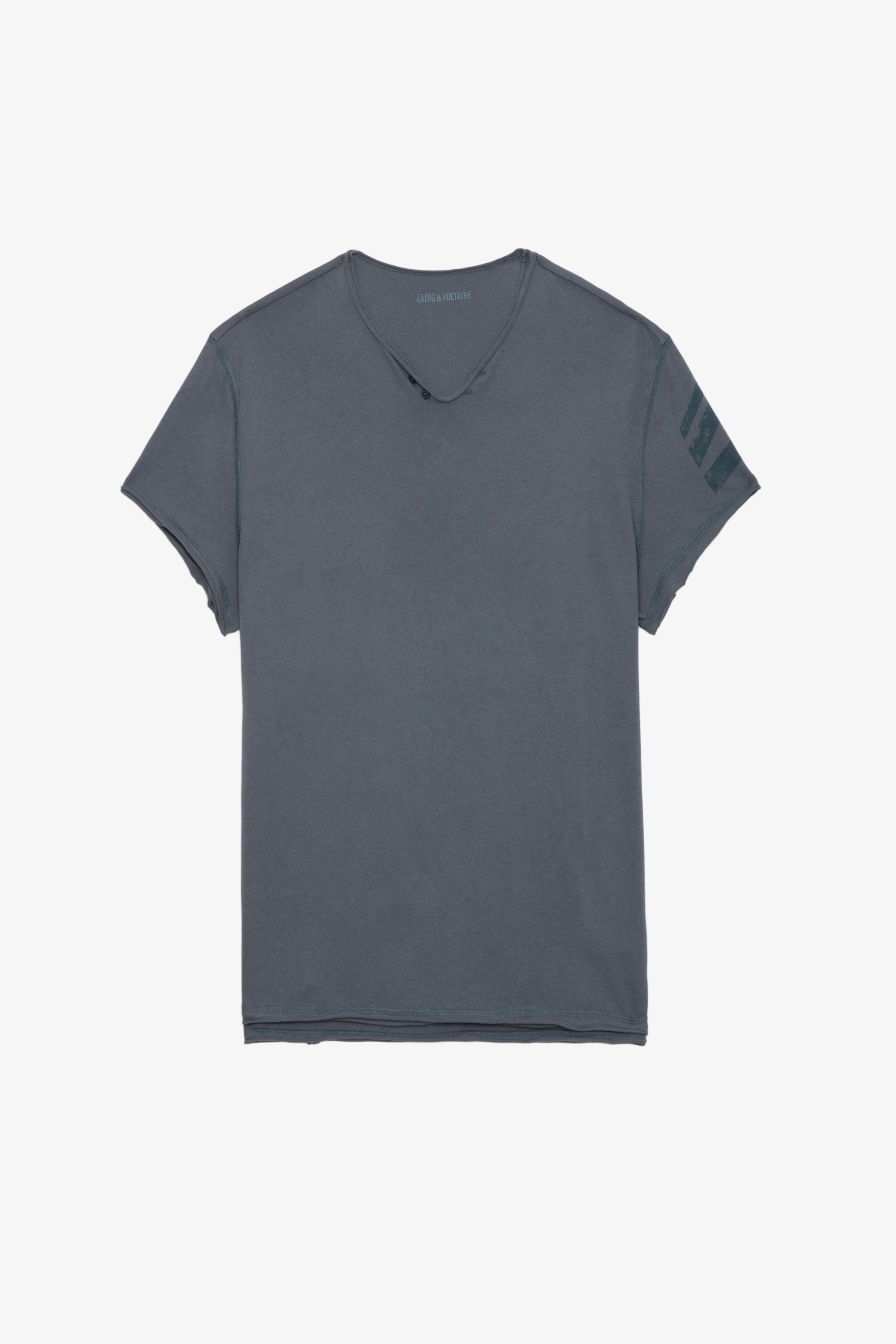 Monasti Arrow Henley T-shirt - Dark grey organic cotton Henley T-shirt with short sleeves and arrows.