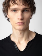 Monastir Henley T-shirt - Black cotton henley T-shirt.