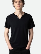 Monastir Henley T-shirt - Black cotton henley T-shirt.