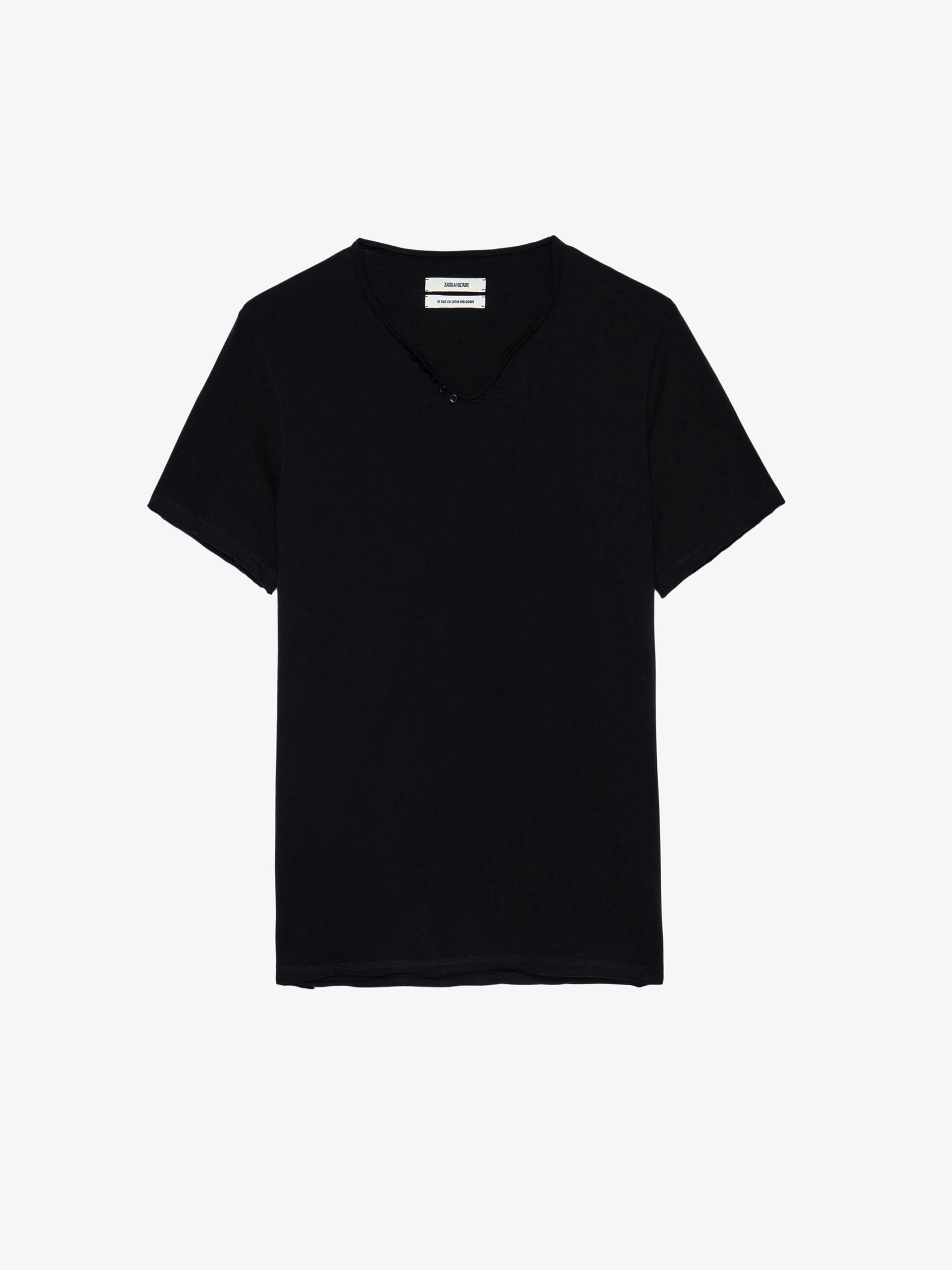 Monastir Henley T-shirt - Black cotton henley T-shirt.