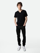 Monastir Henley T-shirt - Black cotton henley T-shirt.