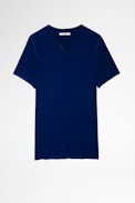T-Shirt Monastir - T-shirt à col tunisien en coton bleu roi Homme