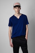 T-Shirt Monastir - T-shirt à col tunisien en coton bleu roi Homme