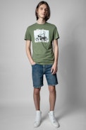 Ted Photoprint T-Shirt - Men's short-sleeved t-shirt in khaki cotton with photo print