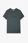 T-shirt Ted - T-shirt da uomo in cotone grigio-verde decorata con stemma Studio.