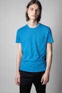 Stockholm Flamme T-Shirt - Men's blue cotton t-shirt with skull print