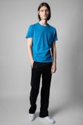 Stockholm Flamme T-Shirt - Men's blue cotton t-shirt with skull print
