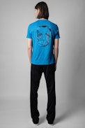 Stockholm Flamme T-Shirt - Men's blue cotton t-shirt with skull print
