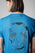 Stockholm Flamme T-Shirt - Men's blue cotton t-shirt with skull print