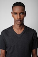 Camiseta Stocky Flamme - Camiseta negra jaspeada Stocky para hombre