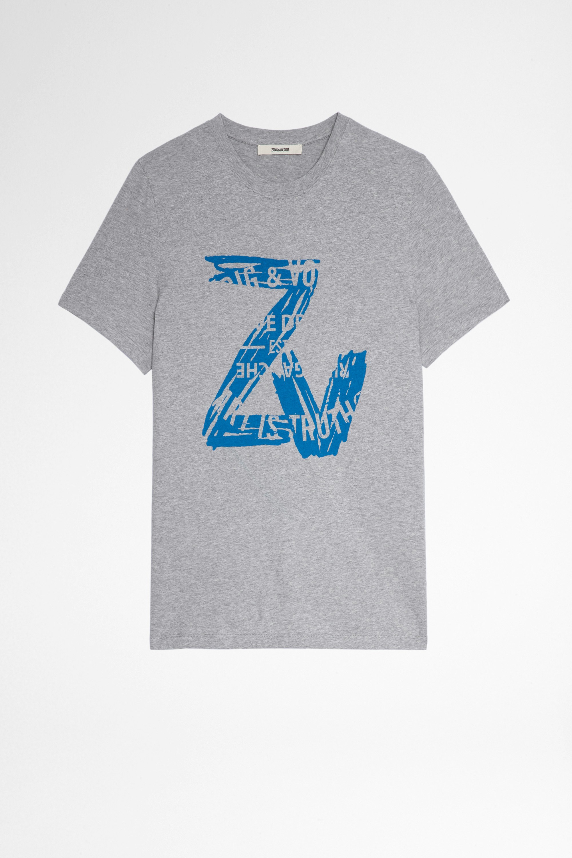 Camiseta Tommy Camiseta gris de algodón con estampado ZV para hombre