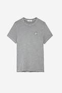 Tommy Skull T-shirt - Men's grey cotton T-shirt featuring a Skull XO patch on the chest.