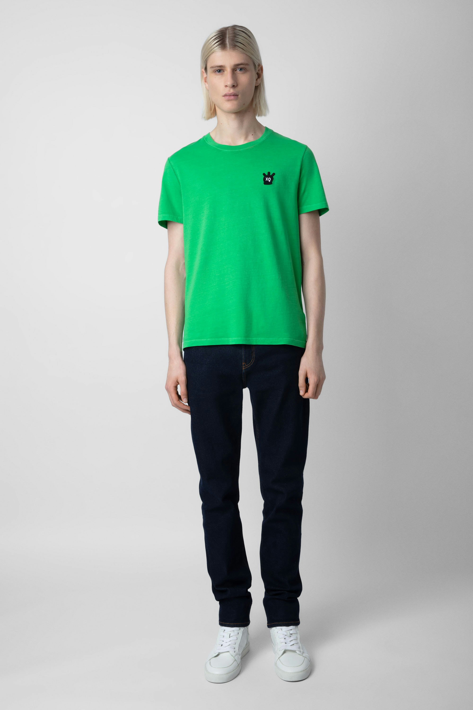 Tommy Skull T-shirt - Men's green cotton T-shirt featuring a Skull XO patch on the chest.