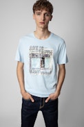 T-shirt Ted Photoprint Paris Texas - T-shirt en coton bleu ciel imprimé photoprint homme