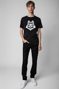 Camiseta Tommy - Camiseta negra de algodón con estampado de lobo para hombre