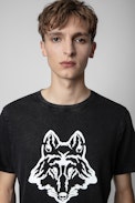 Camiseta Tommy - Camiseta negra de algodón con estampado de lobo para hombre