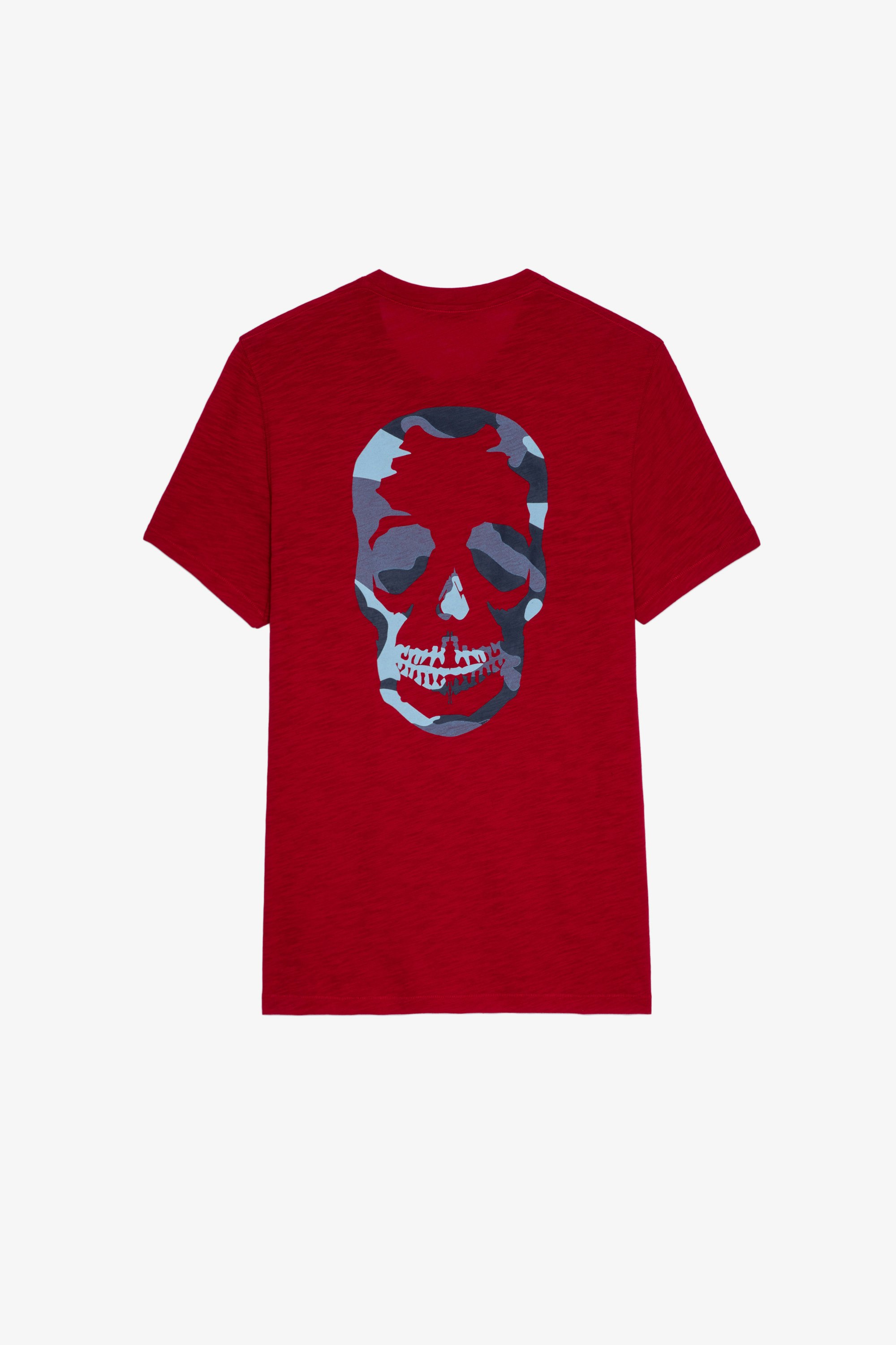 T-shirt Stockholm Flamme T-shirt in cotone fiammato rosso decorata con skull sul retro, da uomo