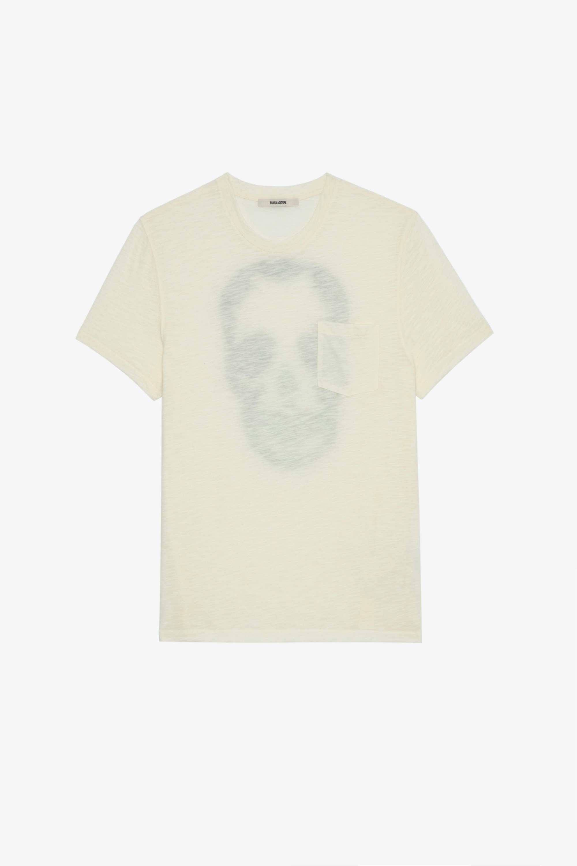 T-shirt Stockholm Flamme T-shirt in cotone fiammato écru decorata con skull sul retro, da uomo