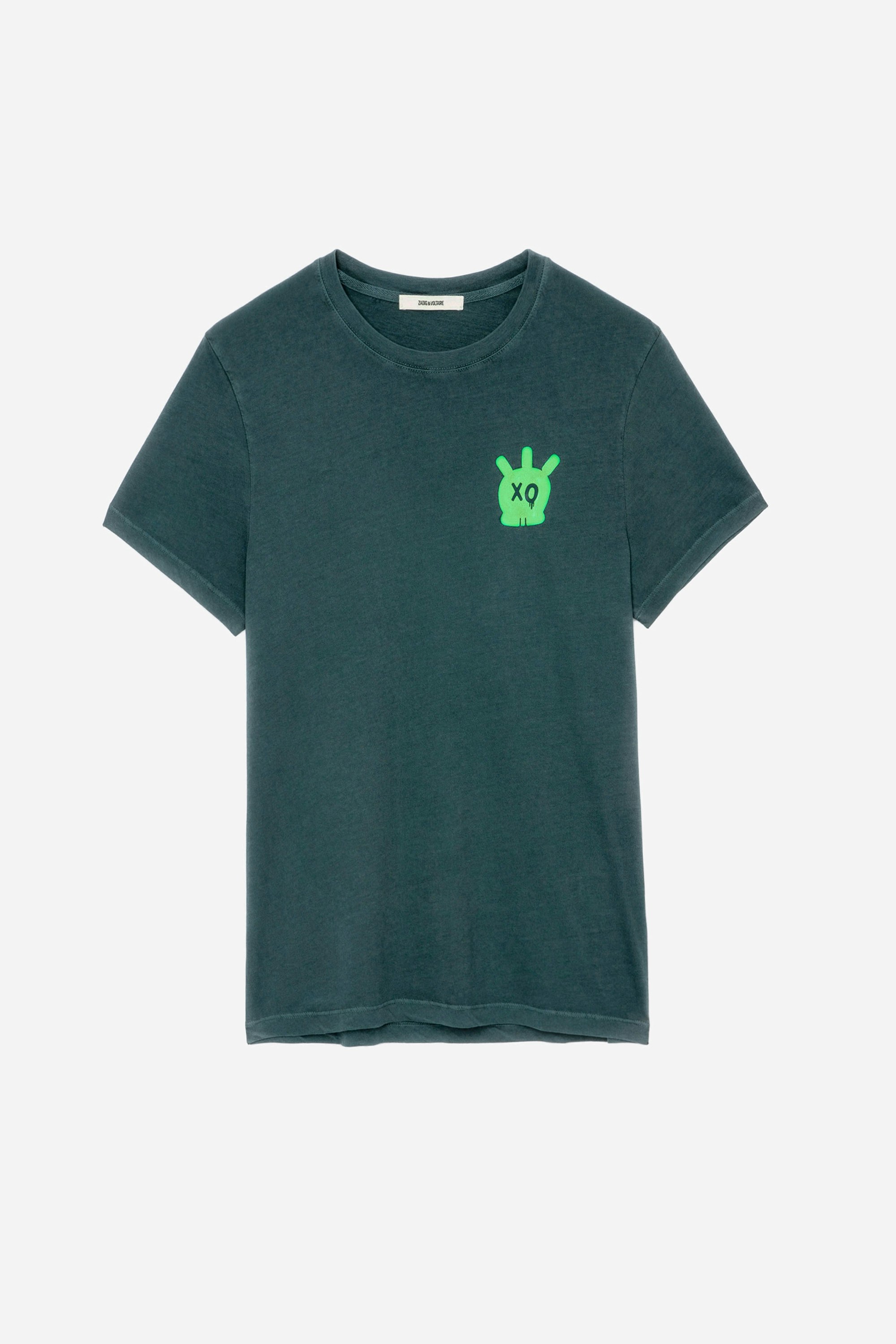 Tommy Skull T-shirt - Men's dark green cotton T-shirt featuring a textured Skull XO motif on the chest.