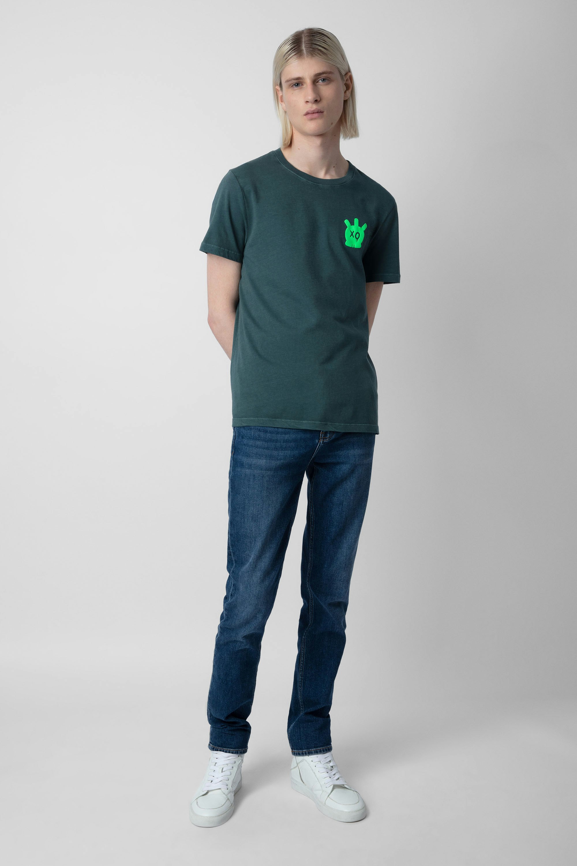 T-shirt Tommy Skull - T-shirt en coton vert foncé orné d'un motif en relief Skull XO sur la poitrine.