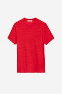 T-shirt Stoccolma - T-shirt in cotone fiammato rossa con tasca sul petto e motivo Skull sul retro da uomo.