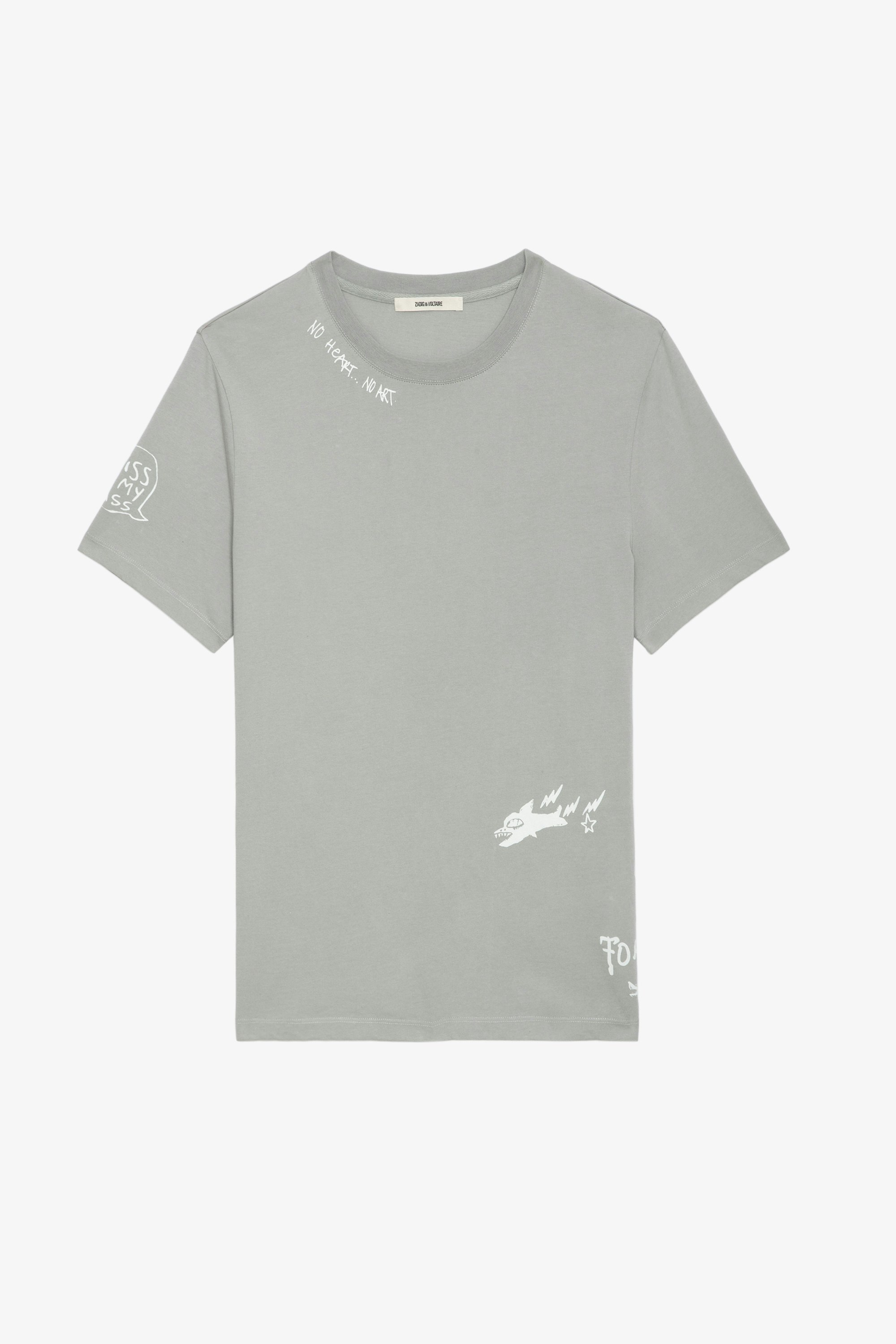 T-shirt Ted Tag - T-shirt en coton biologique gris orné de customisations créées par Humberto Cruz.