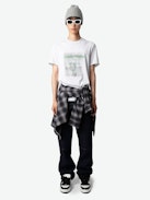 Camiseta Ted con Estampado Fotográfico - Camiseta de manga corta de algodón ecológico de color gris claro, con estampado fotográfico Studio Woman en la parte delantera.