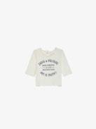 Boxy Baby Set - Ecru cotton jersey T-shirt and trousers two-piece baby set with insignia.