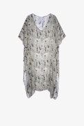 Kaftan Python Silk Swimwear - Women's long beach kaftan with beige snake print