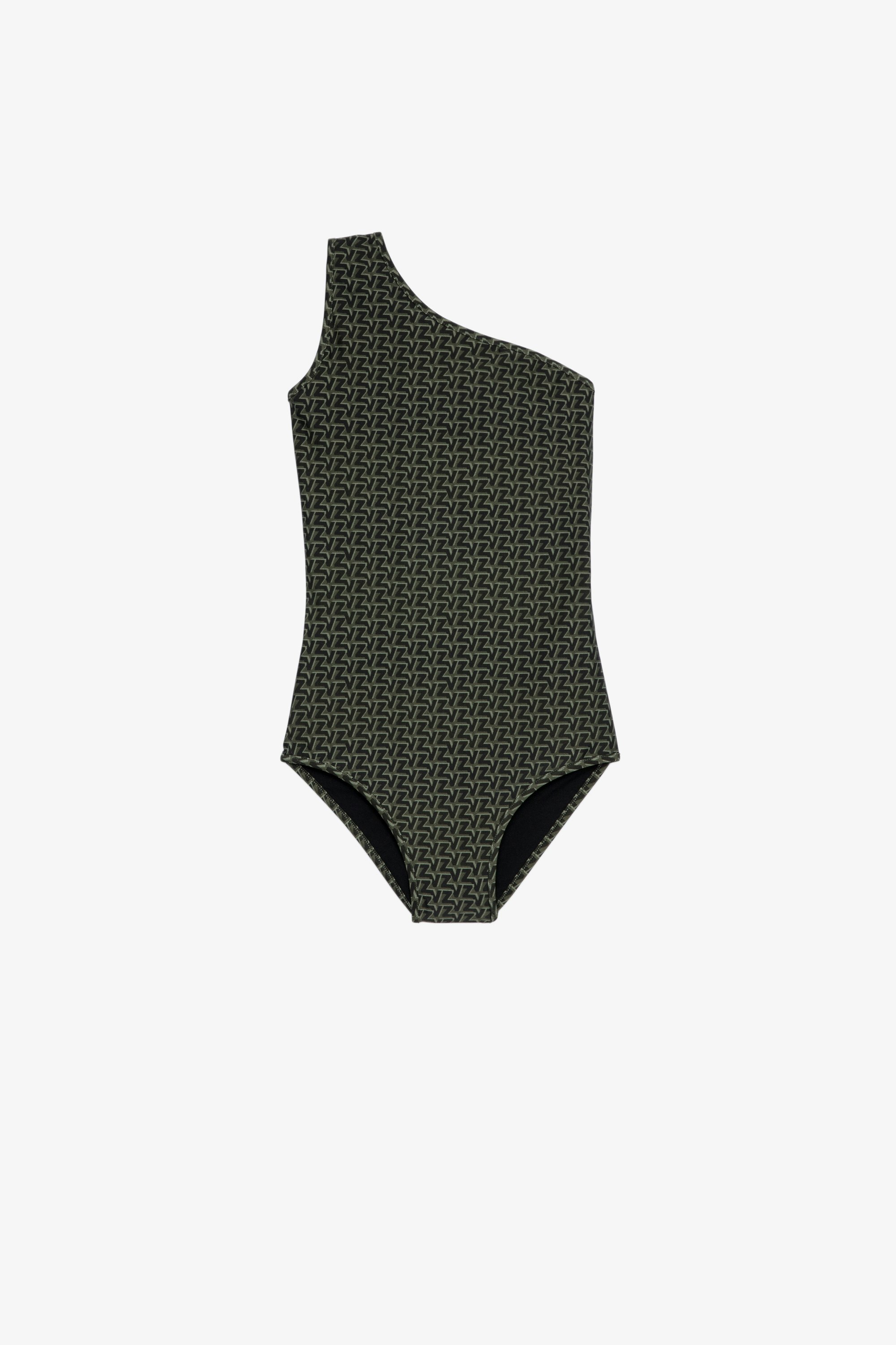 Monogrammed swimsuit 1-piece women's swimsuit in khaki