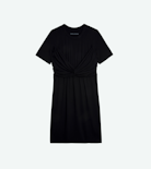 Mara Dress - Women’s short black jersey dress with draped bow at the waist.