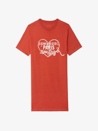 Kleid Dima - T-Shirt-Kleid mit kurzen Ärmeln und Frontprint.