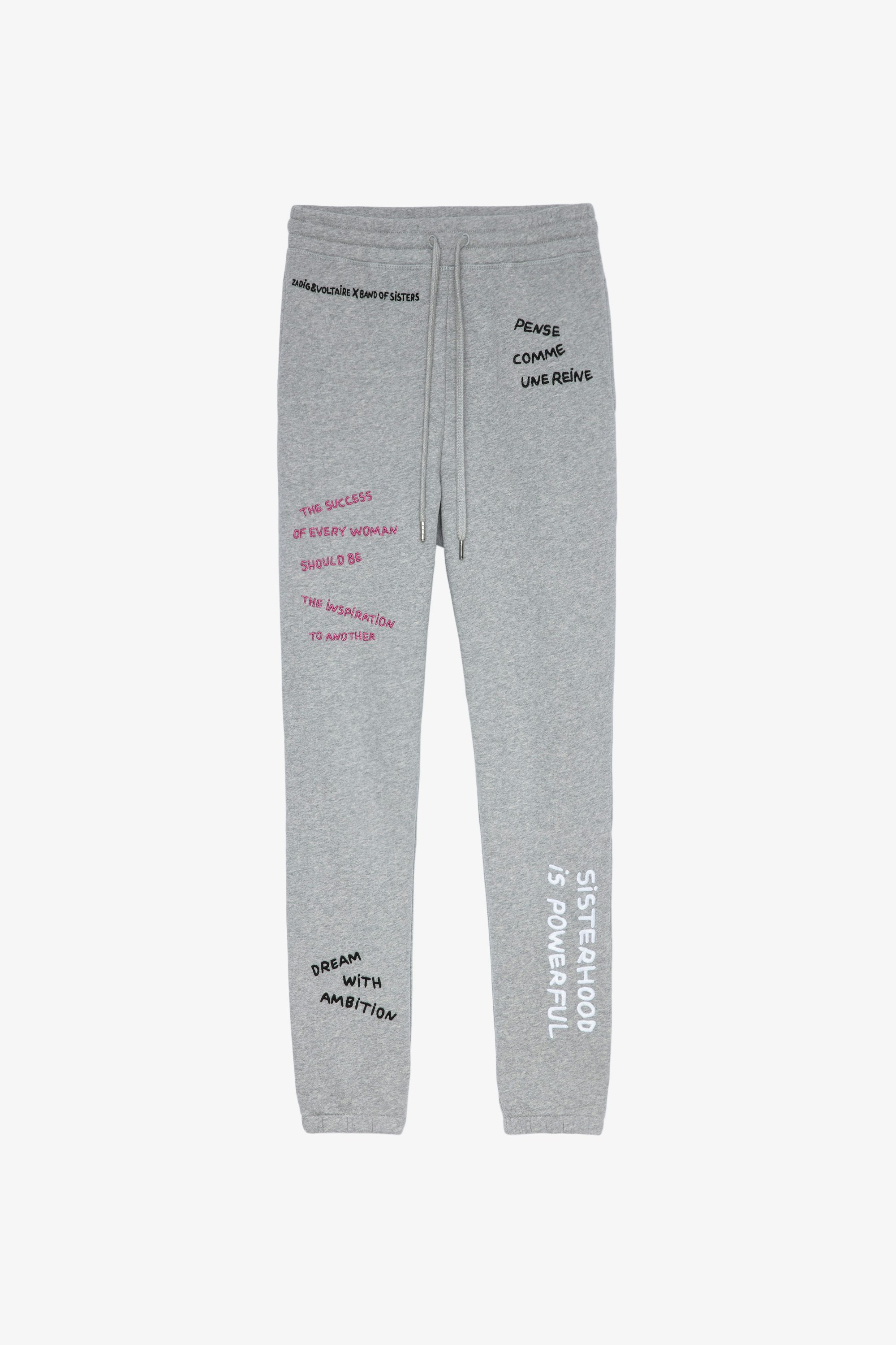Band of Sisters Sofia パンツ Women’s grey marl cotton trousers with Band of Sisters inscriptions