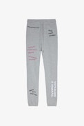 Pantalón Sofia Band of Sisters - Pantalón de mujer de algodón gris jaspeado adornado con inscripciones Band of Sisters