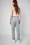 Pantalón Sofia Band of Sisters - Pantalón de mujer de algodón gris jaspeado adornado con inscripciones Band of Sisters