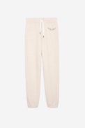 Pantaloni da Jogging Sofia - Pantaloni da jogging da donna beige screziato con ali in strass.