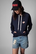 Felpa Clipper Small - Felpa con toppa a cuore blu navy, donna. Reallizzato con fibre da agricoltura biologica