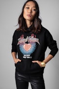 Felpa Spencer Compo Concert - Felpa con cappuccio nera in cotone con stampa “world tour”, donna. Reallizzato con fibre da agricoltura biologica