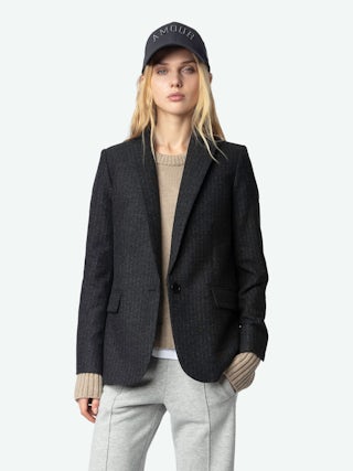 Chill Jogging Trousers - Straight, wide-leg light heather grey fleece joggers with pockets and ZV signature rhinestone wings.