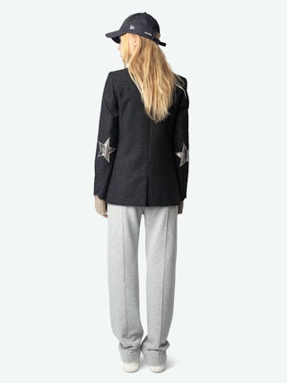 Chill Jogging Trousers - Straight, wide-leg light heather grey fleece joggers with pockets and ZV signature rhinestone wings.