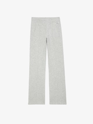 Chill Jogging Trousers - Straight, wide-leg light heather grey fleece joggers with pockets and ZV signature rhinestone wings.