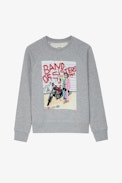 Sudadera Upper Band of Sisters - Sudadera de mujer de algodón gris jaspeado adornada con estampado Band of Sisters