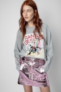 Sudadera Upper Band of Sisters - Sudadera de mujer de algodón gris jaspeado adornada con estampado Band of Sisters