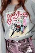 Sudadera Upper Band of Sisters - Sudadera de mujer de algodón gris jaspeado adornada con estampado Band of Sisters