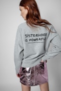 Sudadera Upper Band of Sisters - Sudadera de mujer de algodón gris jaspeado adornada con estampado Band of Sisters