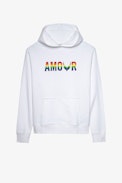 Felpa Sanchi Amour wings - Felpa in cotone bianco con cappuccio e stampa Amour multicolore da donna.